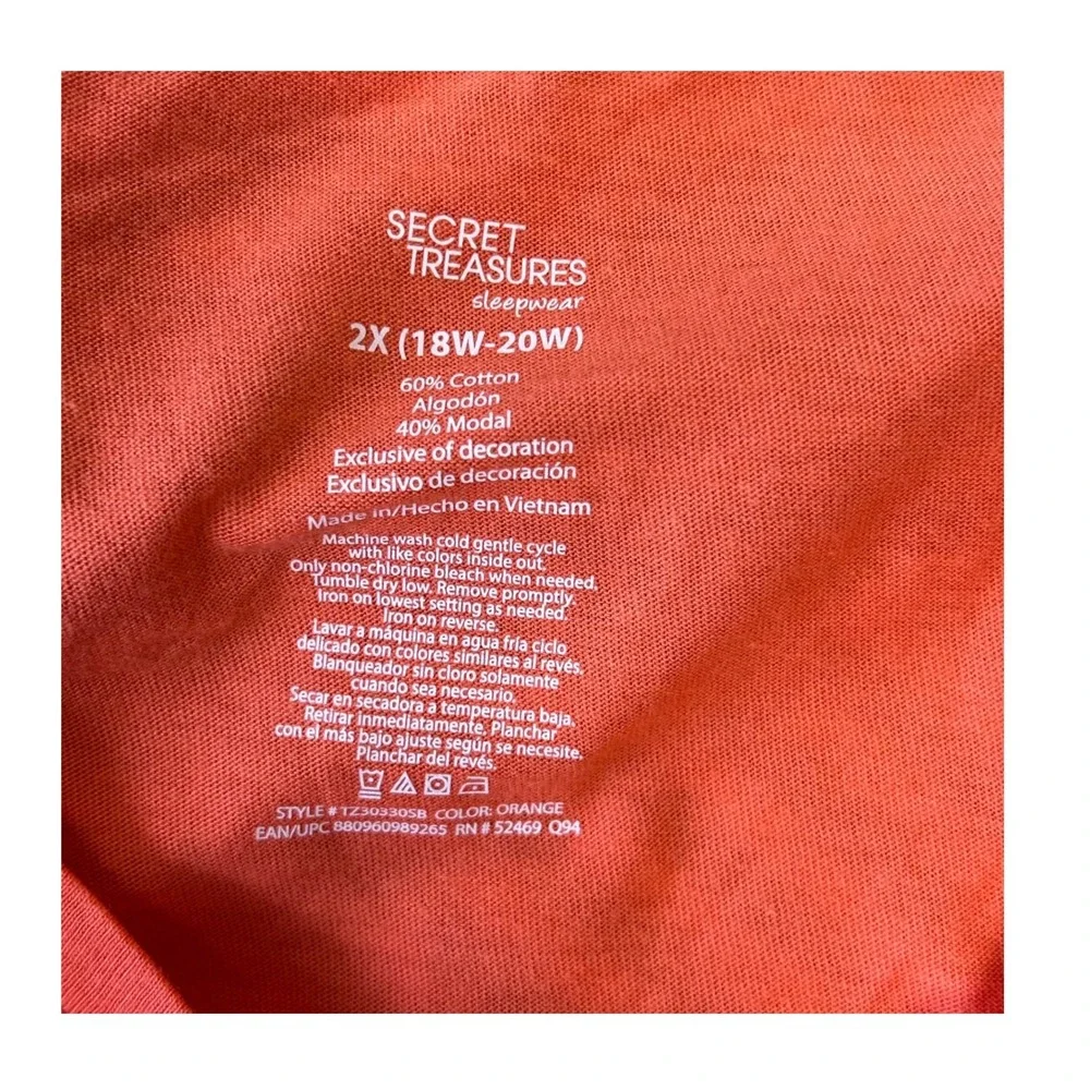 Secret‎ Treasures Good Karma Only V-Neck Sleep Shirt Orange 2X 18W-20W TZ30330SB